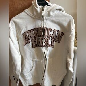 American Eagle Outfitters White Hoodie with Brown Logo